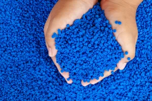 bright blue PVC pellets