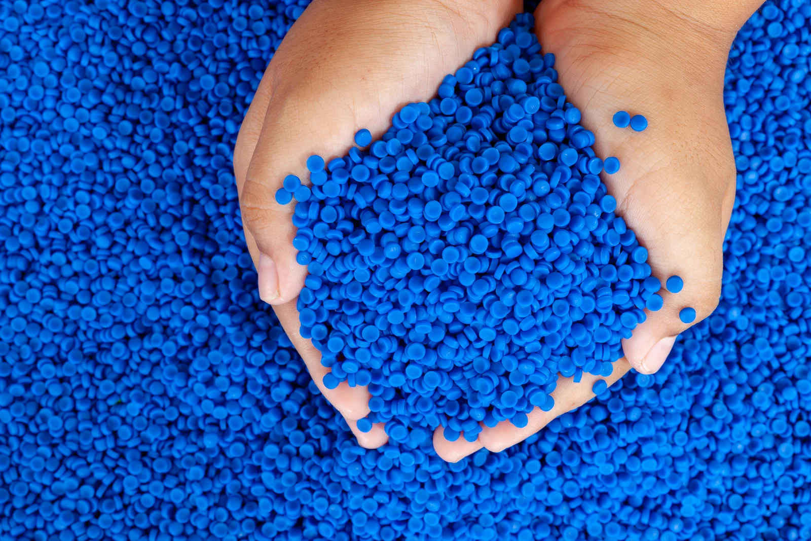 bright blue PVC pellets